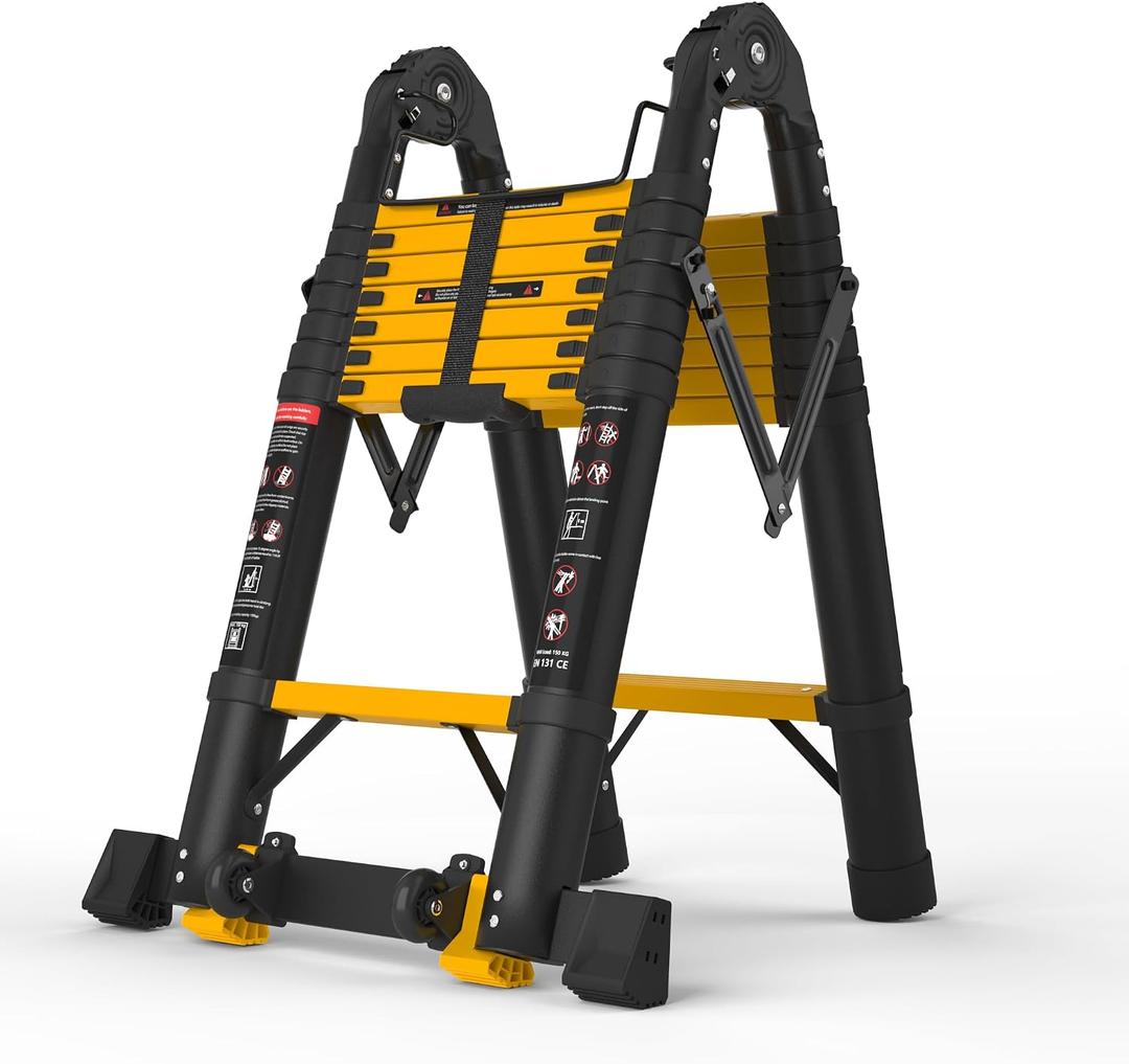 SINMEIRUN Telescoping Ladder, 16.5 FT, A Frame, Aluminum Extension Ladder, 330 lbs Capacity, Collapsible Multi-Purpose Ladder for Home, Roof and RV; Yellow
