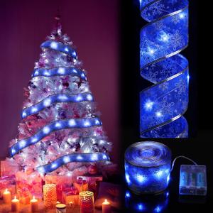Hoolerry Christmas Ribbon Lights Christmas Lights 16.4 ft Glow Christmas Tree Ribbon Battery Operated Indoor String Lights for Outdoor Xmas Holiday Party Wedding Garland Lighted Decoration (Blue)