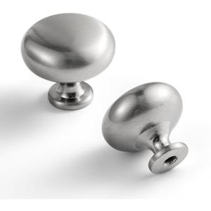 Set of 6 Elegant Satin Brushed Nickel Cabinet Knobs - Classic Round Kitchen Hardware, Contemporary Drawer Pulls Sleek Dresser Handles (1" Diameter)