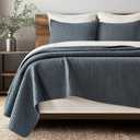 EVERGRACE Cross Stitch Pre-Washed Cotton Quilt Bedding Set King Size, Oversized 3 Pieces Lightweight Bedspread Coverlet for All Season, with 2 Matching Shams, Midnight Blue, 108"x96" | Cross Stitch, Timeless, 100% Cotton, Pre Washed, Oeko-Tex Certified, Oversized