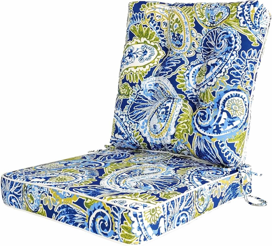 Outdoor Chair Cushions Seat/Back Set Patio Furniture Cushion Indoor & Outdoor 19x19 Inch with Ties Waterproof Home Garden