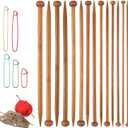 7Pairs Bamboo Knitting Needles Set with 5 Pins, Single Pointed Wooden Knitting Needles 10-Inch Long Wood Straight Knittings Needle for Beginners Sweater Shawl Scarf(7 Sizes)