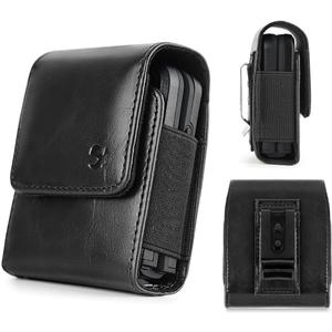 Case for Moto Razr 2025 / Razr Ultra/Razr+ Plus 2024 / Razr 2024 2023 / Razr Plus/Galaxy Z Flip 7 6 5 5G Phone Case Leather Vertical Pouch [Belt Loop, Metal Clip, Magnetic Closure] - Black