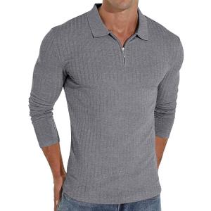 Askdeer Men's Polo Shirts Slim Fit Short Sleeve Zipper Polo T Shirt Muscle Golf Shirt Casual Classic Tee, L
