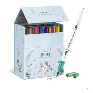 Ohuhu Markers for Adult Coloring Books No Bleeding 100 Colors Coloring Markers Water-based Dual Tips Fineliner & Brush Drawing Pens Art Pens for Kids Adults Sketch Journal - Maui - White