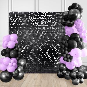 9FTx4FT Black Shimmer Wall Backdrop Halloween Photo Backdrop Shiny Square Panel Backdrop for Party Birthday Graduation Anniversary Disco Decor