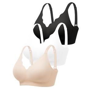 Cuteio Wireless Bras for Women No Underwire with Support - 3 PCS Seamless Bralettes Everyday Full Coverage Comfort Tshirt Padded Bra Skin, Black Black+Nude+White XL