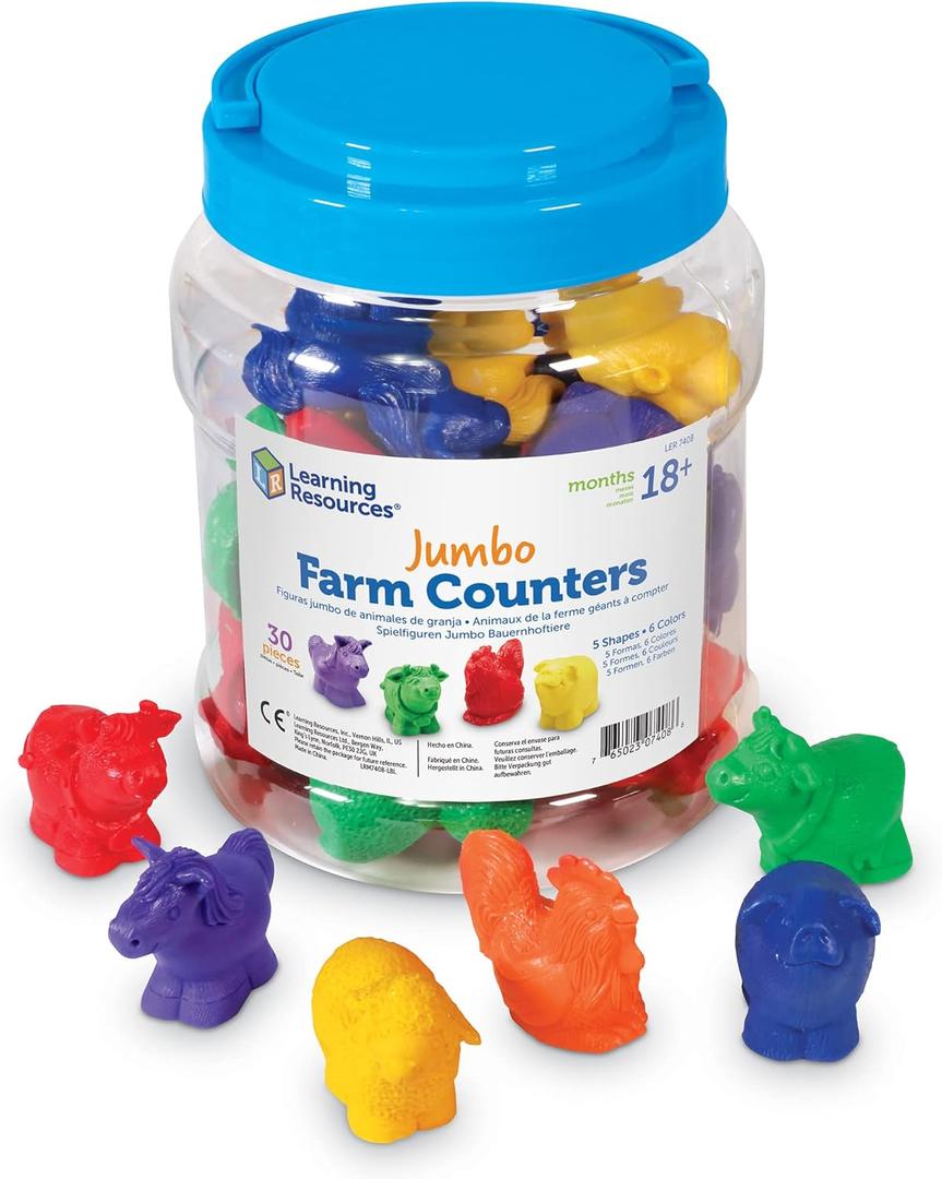 Learning Resources Jumbo Farm Counters - 30 Pieces, Ages 18+ months Toddler Learning Toys, Preschool Toys, Farm Animals for Kids