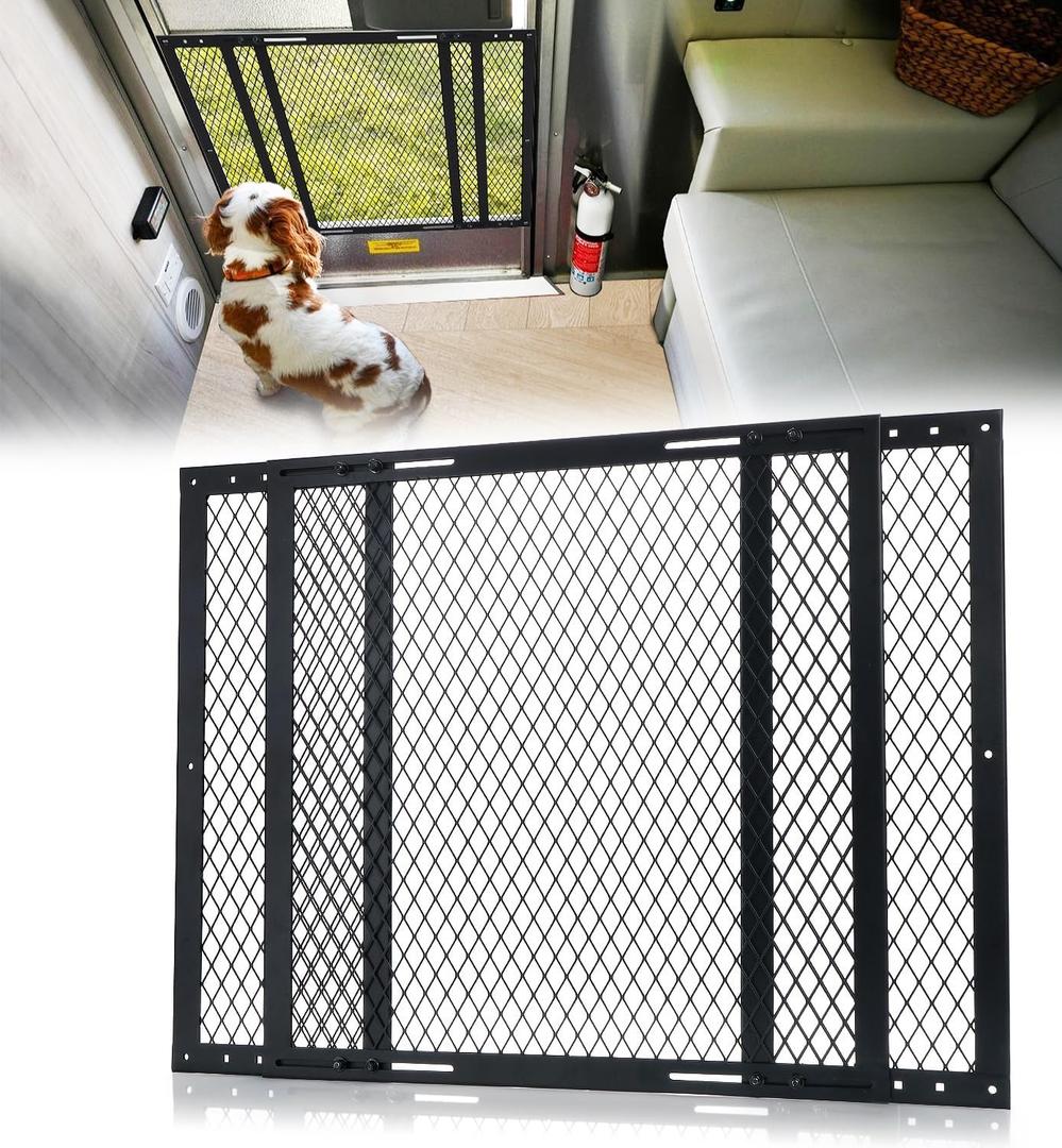 RV Screen Door Protector Adjusts from 22"- 31.5", Heavy Duty RV Entry Screen Door Grille - Black