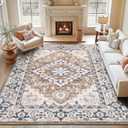 Lofus 9x12 Area Rugs for Living Room, Washable Area Rug, Rugs for Bedroom, Kitchen, Vintage Boho Carpet, Soft Non-Slip, Low Pile Large Area Rug for Office Dining Room, Floral Brown