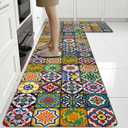 Boho Colorful Ceramic Rugs for Kitchen Floor, Anti Fatigue Mats for Kitchen Floor Non Slip, 2PCS Rubber Kitchen Mat for Sink Laundry 15.7"27.5" +15.7"47"