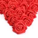 IPOPU 100 Pcs Artificial Flowers Roses Flower Heads Coral Red Foam Fake Roses for DIY Craft Wedding Centerpieces Arrangements Party Baby Shower Cake Decor Home Decorations (Red, Stemless)
