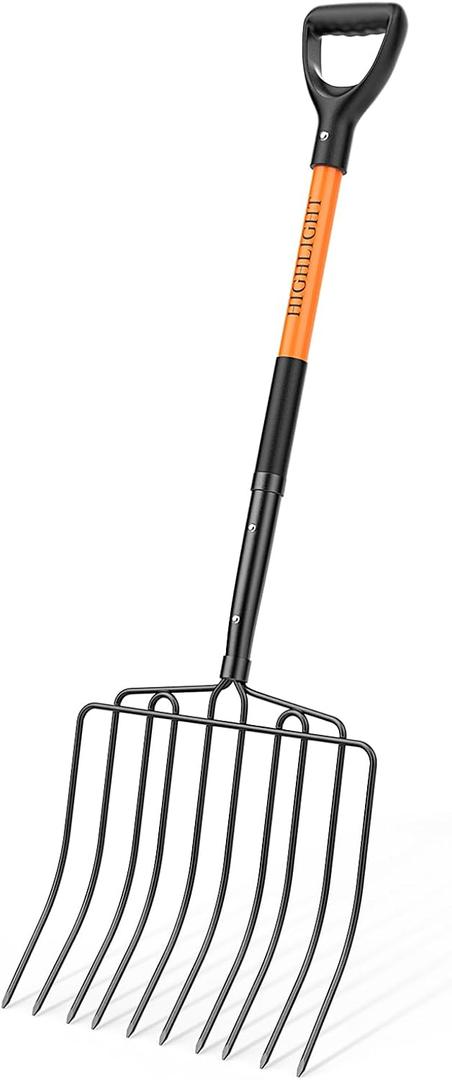 HIGHLIGHT Pitch Fork Pitchfork,10-Tine Wide 45Inch Fiberglass Manure Fork