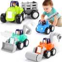 Inertia Trucks Toy Cars, Early Educational Baby Boy Toys 18 Months, Push and Go Cars Gifts for Boys & Grils, 4PCS Construction Vehicles for Toddler Outdoor & Indoor