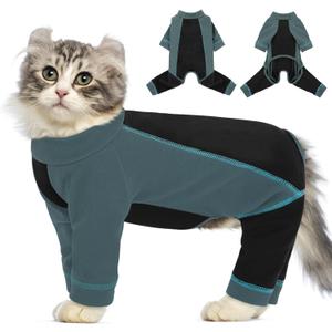 SUNFURA Hair Sticky Cat Clothes, Cat Sweater for Cats Only, 4-Legged Fleece Sweaters Kitten Pajamas Reduce Shedding Fur, Warm Pullover Shirts for Cats, Green M