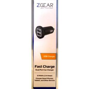 ZGear gear maximized USB charger Dual Port Car Charger 12 watts (2.4 Amps)