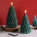 Eywamage Green Christmas Tree Flameless Candles with Remote, Real Wax Flickering LED Pillar Candles Set of 2