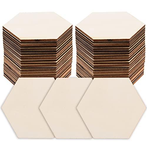 10 Pcs Unfinished Hexagon Wood Pieces Blank Wooden Hexagon Shape Cutouts Natural Wooden Tile Slabs Cutouts Slices for DIY Crafts Coaster Holiday Wall Home Decoration Painting Staining,3.5 x 3.1 Inch