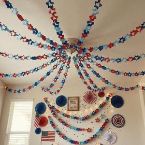 Faccito 300 Pcs 4th of July Star Paper Chain Strips for 250th Anniversary Decoration Patriotic Garland Bunting Banners DIY Crafts Supplies, Red Blue Hanging Decoration for Independence Day