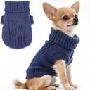 Dog Sweater for Small Dogs Fall Winter Dog Knitted Sweaters Warm Puppy Clothes Chihuahua Sweater Thick Pet Knitwear Tiny Dog Clothes for Teacup Yorkie (Navy Blue, Medium)