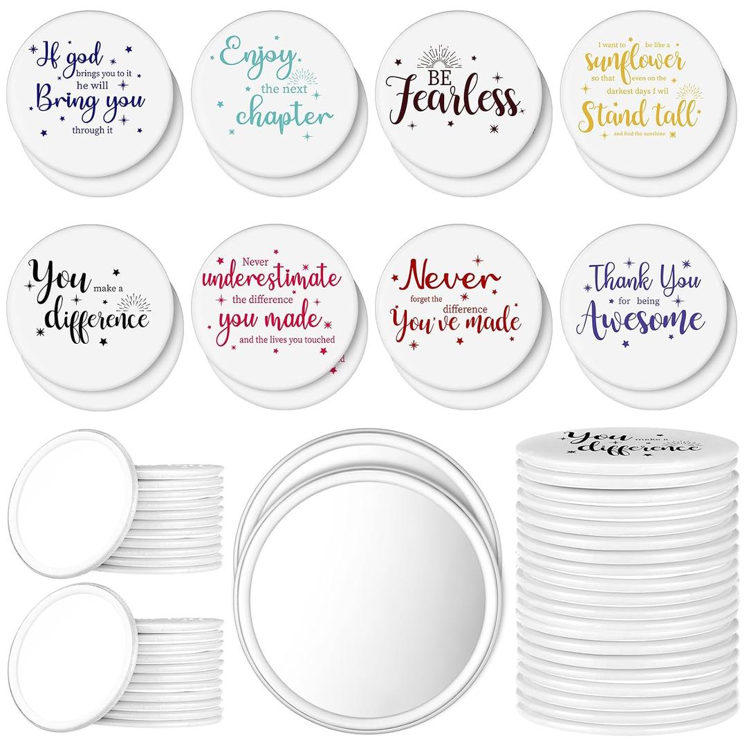 Kigley 48 Pcs Mother's Gifts Inspirational Compact Mirror for Women Bulk 2.8'' Purse Mirror Motivational Positive Office Gift for Coworker Team Teacher (White Base)