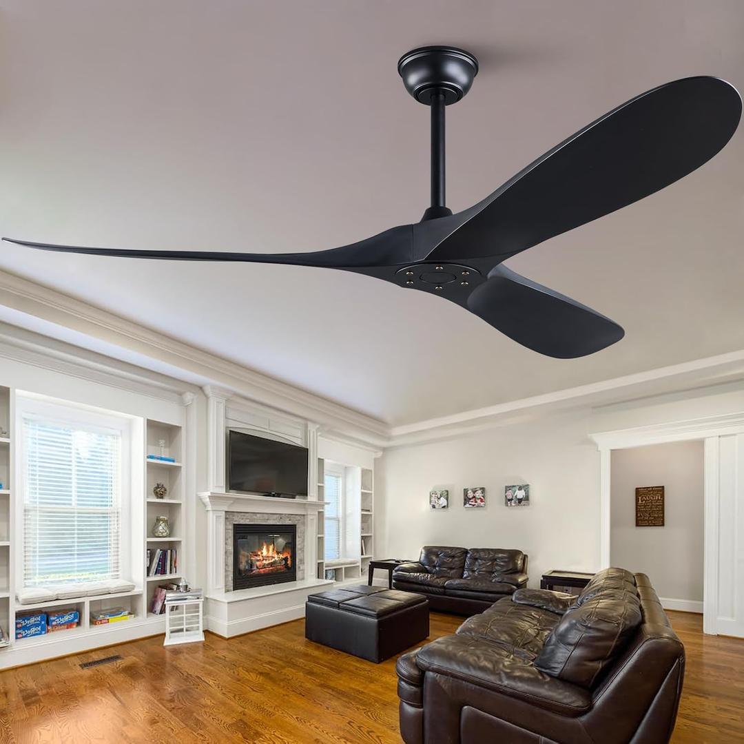 52'' Ceiling Fan without Lights, Black Modern 3 Blades Ceiling Fan with Remote Control, 6 Speed Quiet Reversible DC Motor, Indoor Outdoor Ceiling Fans for Bedroom Dining Room Study Patios.