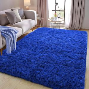 Soft Shag Rugs for Bedroom, 4x6 Royal Blue Fluffy Shaggy Rugs for Living Room Nursery, Luxury Modern Plush Carpet Girls Boys Kids Room Dorm Indoor Home Decor, Upgrade Non-Slip