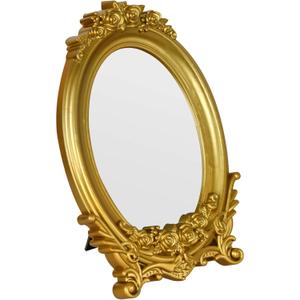 Vintage Oval Makeup Mirror, Adorned with an Ornate Gold Floral Frame, Decorative Dressing Mirror (9.8x6.5inch) (Gold)