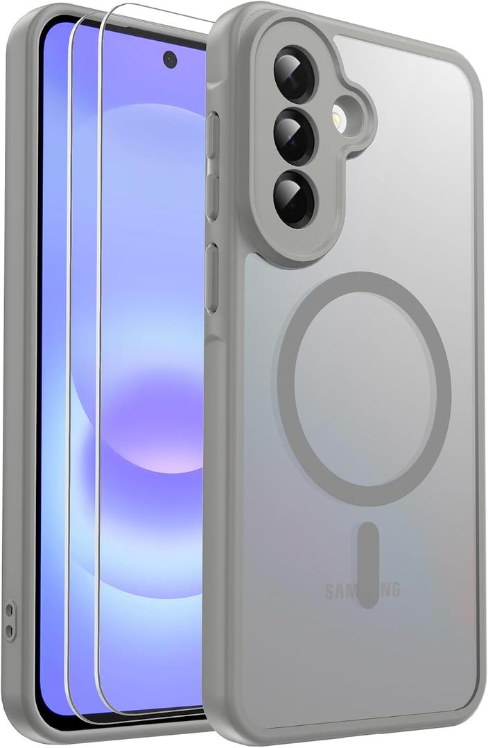 for Samsung Galaxy A37 5G Phone Case, [with [2 PCS] Screen Protector & Precision Camera Cutout][Fit for MagSafe][Military Grade Drop Protection] Shockproof Protective Cover (Gray)