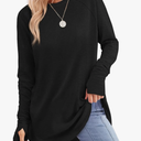 Womens Tunic Tops to Wear with Leggings Long Sleeve Thumb Hole Shirts Crew Neck Curved Hem M