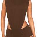 Wuitrie Women 2 Piece Shorts Sets Sexy Cutout Sleeveless Bodysuit and Stretchy Shorts Matching Set Going Out Outfits Clubwear Size S