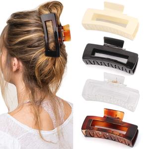 Canitor 4.1 Inche Large Hair Claw/Clips for Thick Hair, Acrylic, Banana Claw, Non-slip, Rectangular Jaw Big Gifts for Women, Girls - 4 PCS (black, amber, transparent, off white-4.1inch)