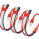 2Pack Multi Charging Cable, 3 in 1 Retractable Multiple Charger Cable, Fast Charging Cable, USB C Charger with Lightning/Micro/Type C for iPhone, iPad, Samsung, PS, Tablets & More (2, Red, 1ft)