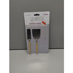 Gallery Coastal Collection Rattan And Metal Cheese Knives 6.75 Inch, 3pcs