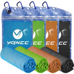 YQXCC Cooling Towels | 4 Pack 47"x12" | Ice Cool for Neck | Microfiber Soft Breathable Chilly | for Yoga, Sports, Golf, Gym, Camping, Running, Fitness, Workout & More Activities (Light Blue/Dark Gray/Orange/Green)