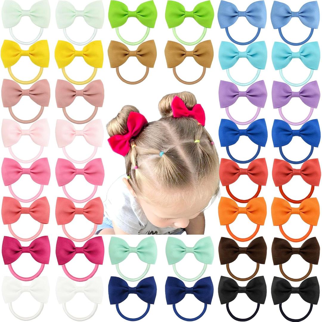 CLLOT Toddler Hair Accessories - 40pcs 2.75" Elastics Rubber Ribbon Bands, Bows for Baby Girls, Kids & Children