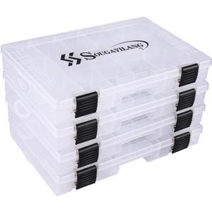 Sougayilang Fishing Tackle Boxes - 3600 3700 Plastic Storage Organizer Box with Removable Dividers - Fishing Tackle Storage - 4 Packs Transparent Tackle Trays (Four 3700 (Tray Size: 14"x8.7"x1.8"))