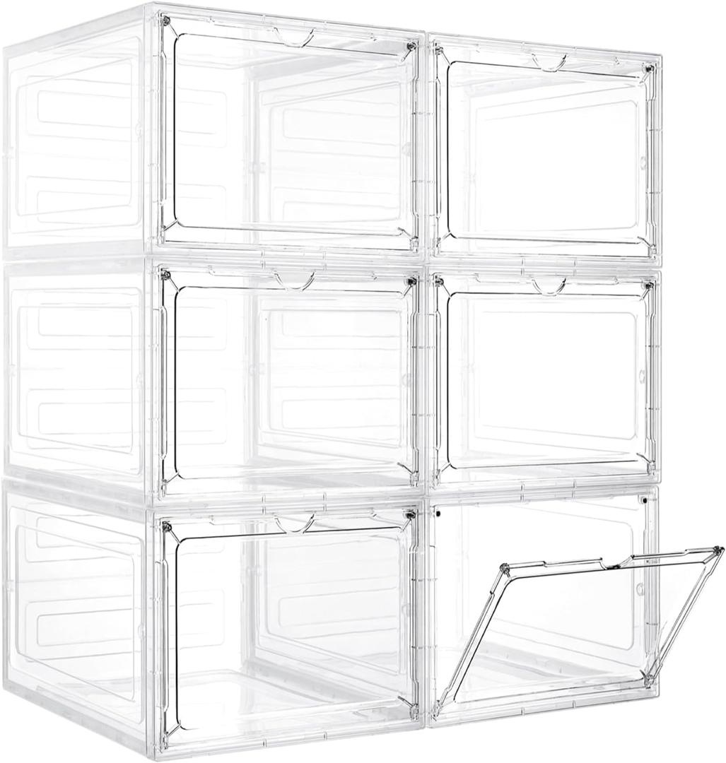 Storage Bins with Lids, 6 Pack Clear Plastic Storage Containers with Magnetic Acrylic Door, 19 Qt Stackable Storage Box for Home,Office Organizing