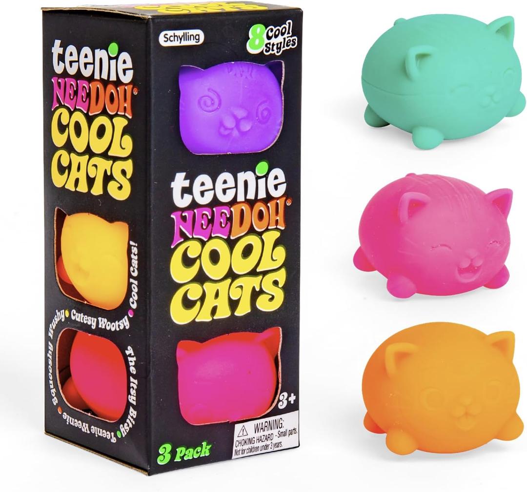 Schylling NeeDoh Teenie Cool Cat - Sensory Squeeze Toy - Contains 3 Mini Groovy Globs - 1.5" Wide - Color May Vary (Pack of 1)