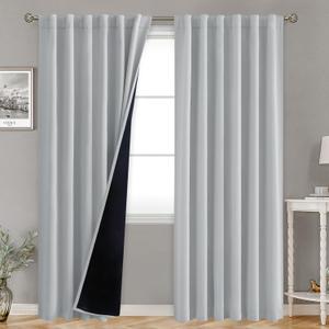 BGment 100% Blackout 80 Inch Curtains with Thermal Insulation Liner, 52 x 80 Inch Rod Pocket and Back Tab Double Layer Room Darkening Window Treatment Curtain for Living Room (2 Panels, Light Grey)