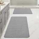 MIULEE Set of 2 Ultra Thin Bathroom Rugs, Rubber Bath Mats for Bathroom Non Slip, Quick Dry Absorbent Bath Rug Machine Washable, Fit Under Door, Shower, Sink, Home Decor, Grey, 17"x27"+20"x32"