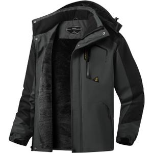 ASPO Men's Waterproof Ski Jacket Winter Warm Snow Coat Fleece lined Snowboard Hooded Mountain Windbreaker Raincoat Hiking