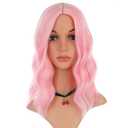 eNilecor Pink Wig,Light Pink Wigs for Women14 Inch Colored Middle Part Bob Wig Short Curly Wavy Synthetic Natural Heat Resistant Cosplay Costume Party Wigs (Light Pink)