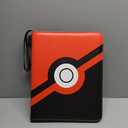 Card Binder 13"x10.5"x1.8", PU Leather Zipper Case with Handle, 9 Pocket Double Sided Pages, Holds 900 Cards, Red White Design, 3 Ring Binder with Velvet Liner for Collectible Cards