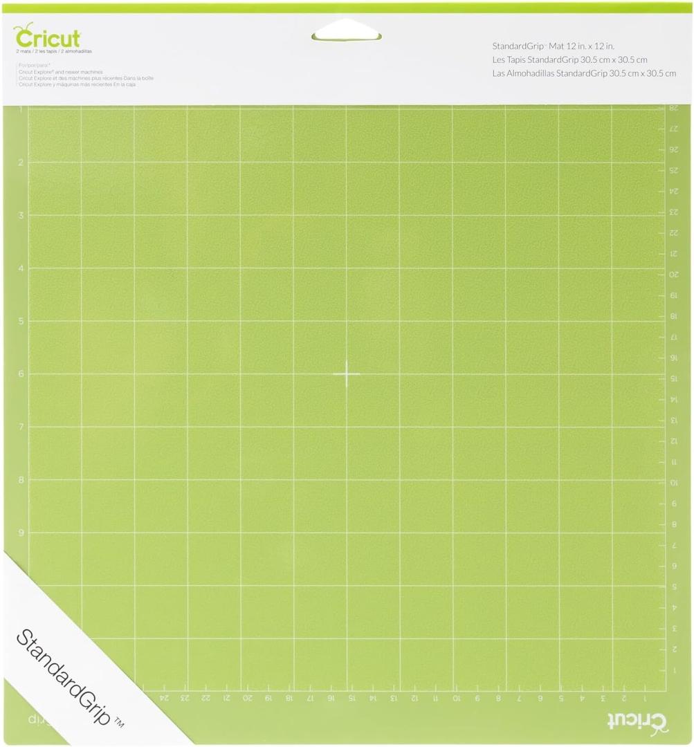 Cricut StandardGrip Machine Mats 12in x 12in, Reusable Cutting Mats for Crafts with Protective Film, Use with Cardstock, Iron On, Vinyl and More, Compatible with Cricut Explore & Maker (2 Count)