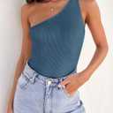 ZESICA Women's One Shoulder Tank Summer Sleeveless T Shirt Ribbed Knit Slim Fit Sexy Casual Basic Tee Tops (S)