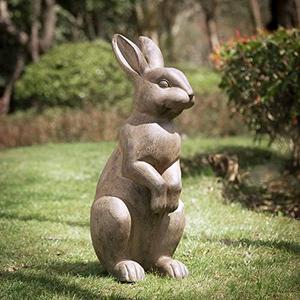 Glitzhome JK85246 Standing Rabbit Outdoor Statue, 22.75 Inch, Distressed Brown