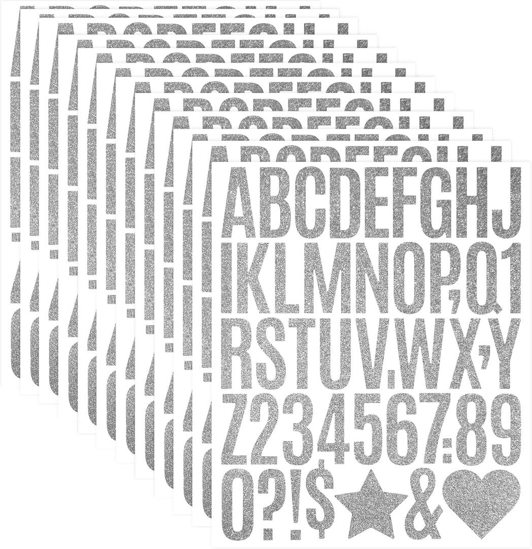 564Pcs 12 Sheets Self Adhesive Glitter Alphabet Letter Stickers 2 inches Large Alphabet Number Vinyl Letters Stickers for Scrapbooking DIY Crafts Graduation Cap Notebook Classroom Decor (Silver)