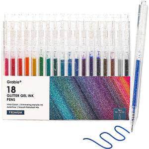 Grabie Glitter Gel Pens, 18 Colors Glitter Gel Pens Set, Retractable Sparkle Gel Ink Pens for Coloring Books, Journaling, Drawing, Scrapbooking & DIY Crafts, Smooth Writing Art Pens for Creative Work