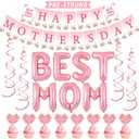 Happy Mother's Day Decorations, Happy Mothers Day Banner With Best Mom Balloons, Hanging Swirls, Happy Mothers Day Decor for Women Decoration, Pink